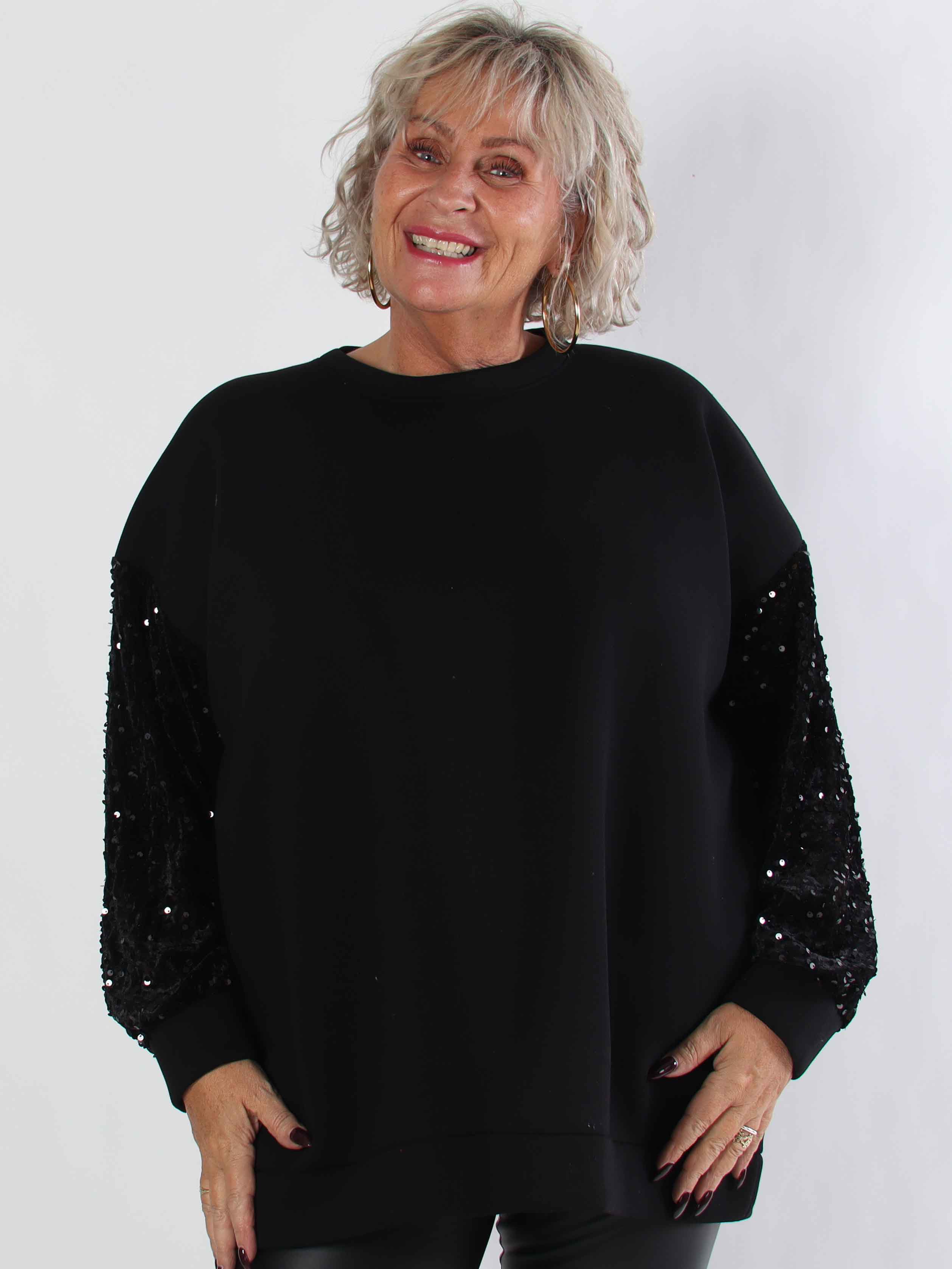 Cytherea - Plus size sweatshirt i bomuld med pailletter på ærmet